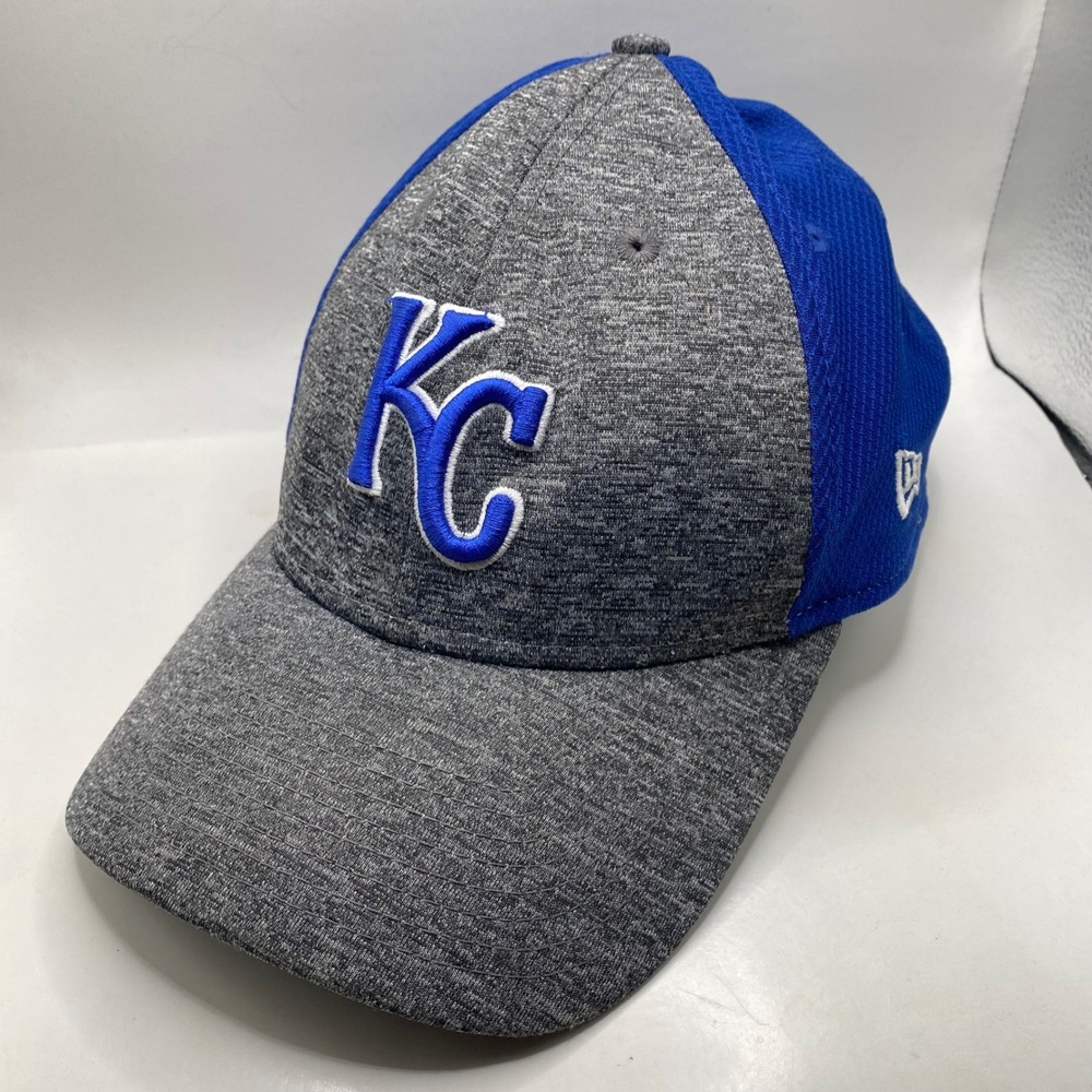 KANSAS CITY ROYALS New Era 39THIRTY Hat Mens L/XL Grey Blue MLB Stretch Fit Cap